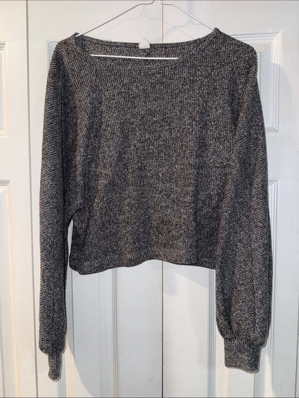 Heather Gray, long sleeve crop top sweater, medium